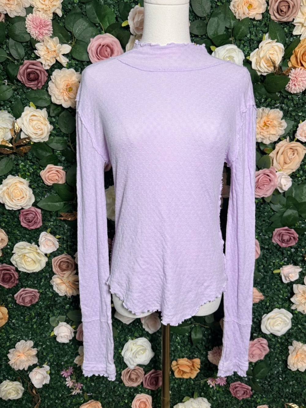 We The Free Sara Pointelle Turtleneck Top in Orchid Lilac